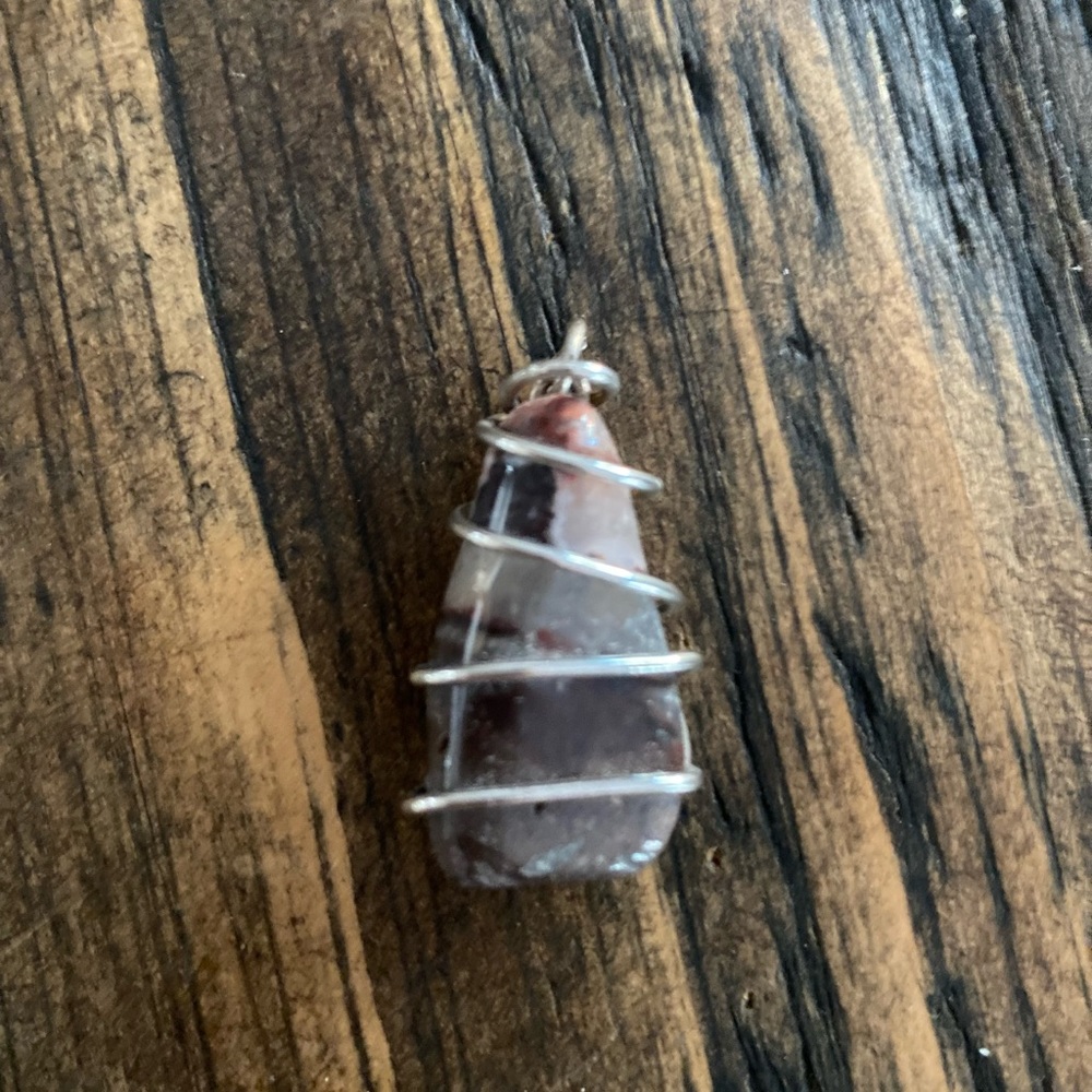 Wire wrapped grey brown stone pendant